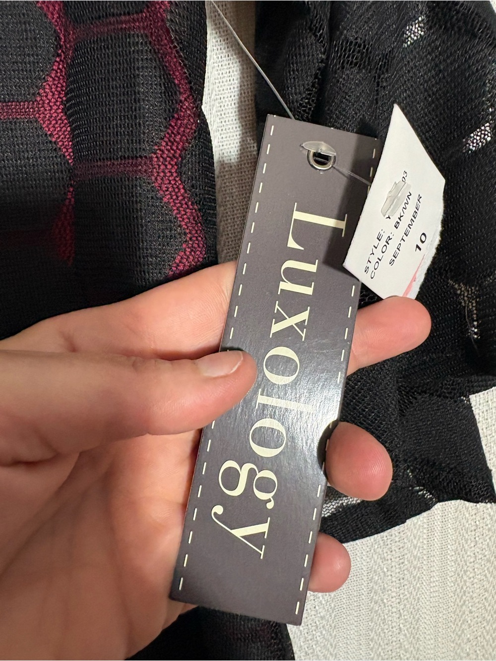 Luxology Black and Burgundy Hexagon-Print Midi Dress - Picture 5 of 7